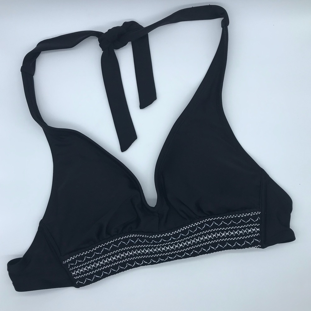 Kona Sol Bikini Top Black Women Size Small Embroidered Pattern Details